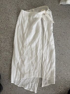 Anemone White Wrap Midi Skirt with Tie Waist